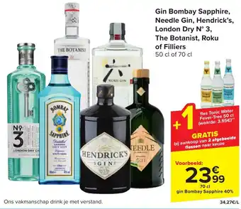 Gin Bombay Sapphire, Needle Gin, Hendrick's, London Dry N° 3, The Botanist, Roku of Filliers