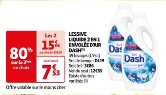 Auchan LESSIVE LIQUIDE 2 EN 1 ENVOLÉE D'AIR DASH aanbieding