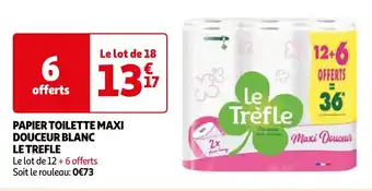 Auchan PAPIER TOILETTE MAXI DOUCEUR BLANC LE TREFLE aanbieding