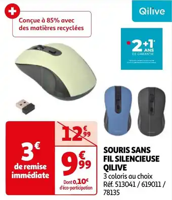 Auchan SOURIS SANS FIL SILENCIEUSE QILIVE aanbieding