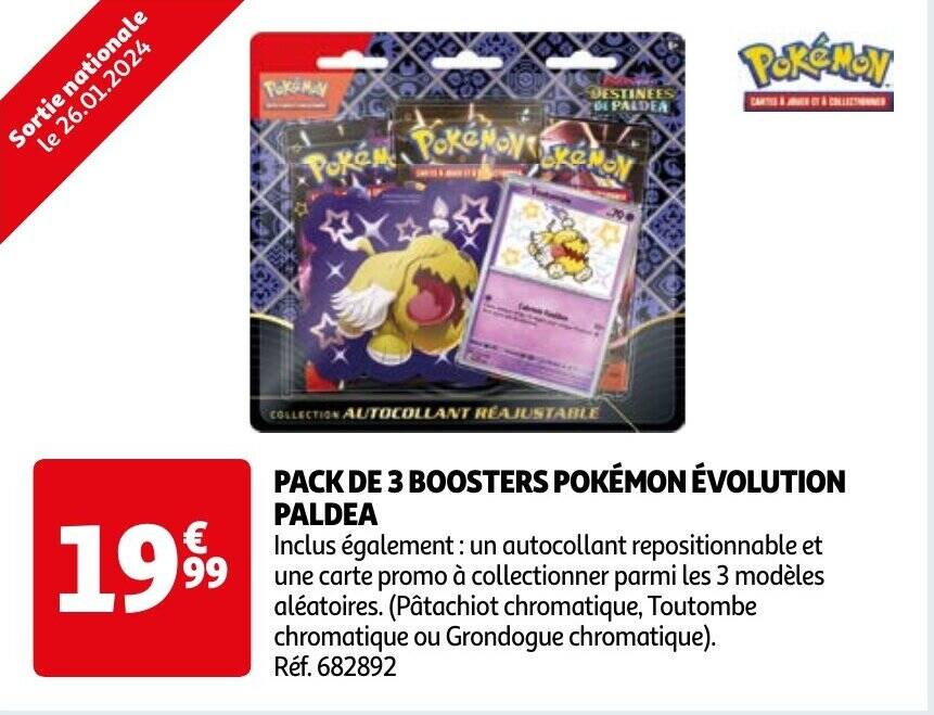 PACK DE 3 BOOSTERS POKÉMON ÉVOLUTION PALDEA promotie bij Auchan