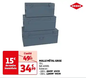 Auchan MALLE MÉTAL GRISE 70 L aanbieding