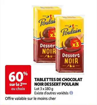 Auchan TABLETTES DE CHOCOLAT NOIR DESSERT POULAIN aanbieding
