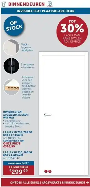Zelfbouwmarkt Invisible flat afgewerkte deur wit mat aanbieding