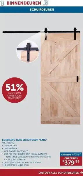 Zelfbouwmarkt Complete barn schuifdeur “karl” aanbieding