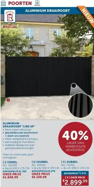 Zelfbouwmarkt Aluminium draaipoort line up aanbieding