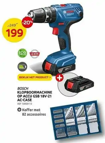 Brico Bosch klopboormachine op accu gsb 18v-21 ac-case aanbieding