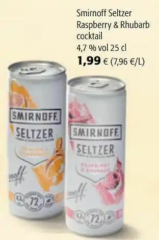 Colruyt Smirnoff seltzer raspberry + rhubarb cocktail aanbieding
