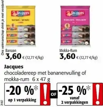 Colruyt Jacques chocoladereep met bananenvulling of mokka-rum aanbieding