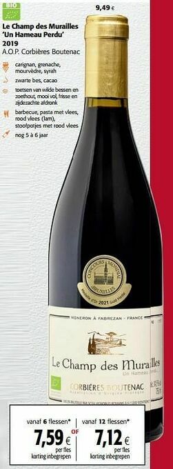Colruyt Le champ des murailles un hameau perdu 2019 a.o.p. corbières boutenac aanbieding