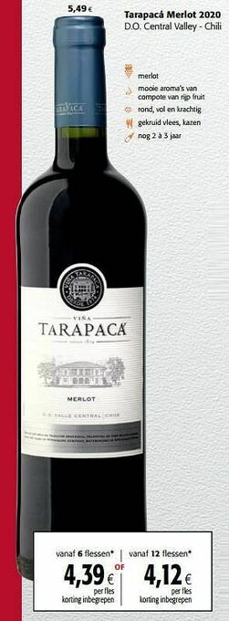 Colruyt Tarapacá merlot 2020 d.o. central valley - chili aanbieding