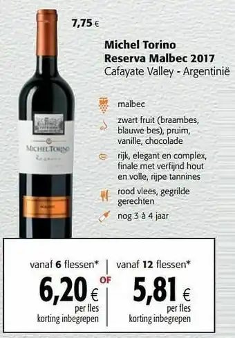 Colruyt Michel torino reserva malbec 2017 cafayate valley - argentinië aanbieding