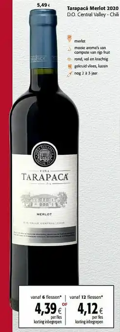 Colruyt Tarapacá merlot 2020 d.o. central valley - chili aanbieding