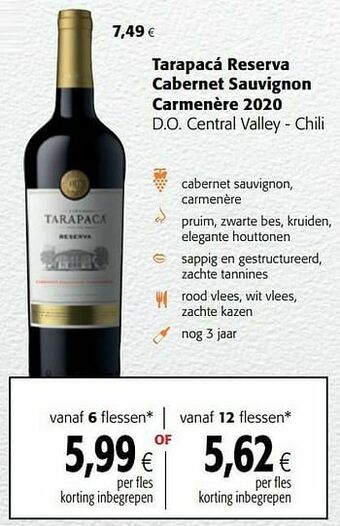 Colruyt Tarapacá reserva cabernet sauvignon carmenère 2020 d.o. central valley - chili aanbieding
