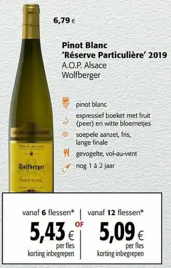 Colruyt Pinot blanc réserve particulière 2019 a.o.p. alsace wolfberger aanbieding