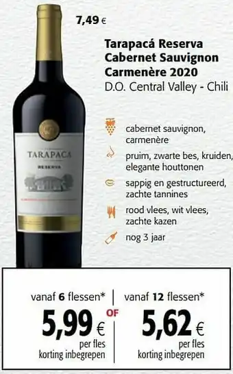 Colruyt Tarapacá reserva cabernet sauvignon carmenère 2020 d.o. central valley - chili aanbieding