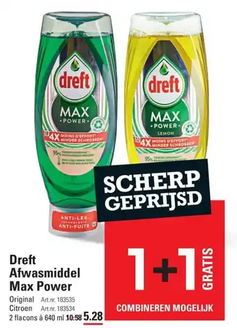Sligro Dreft Afwasmiddel Max Power 2 flacons à 640 ml aanbieding