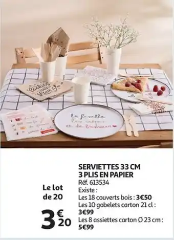 Auchan Serviettes 33 cm 3 plis en papier 613534 aanbieding