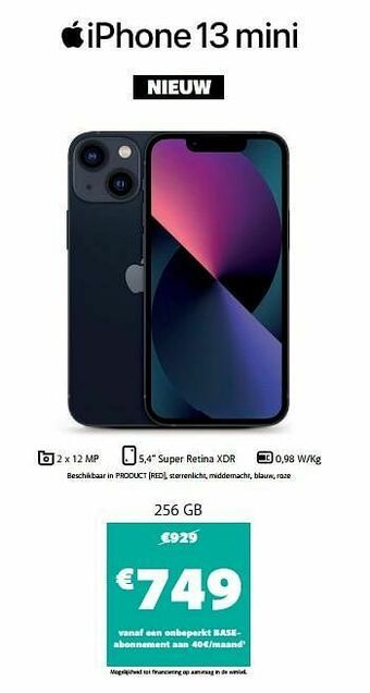 Base Apple iphone 13 mini 256 gb aanbieding