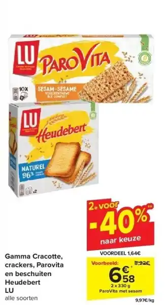 Carrefour Gamma Cracotte, crackers, Parovita en beschuiten Heudebert LU aanbieding