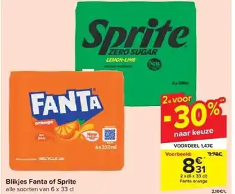 Carrefour Blikjes Fanta of Sprite aanbieding
