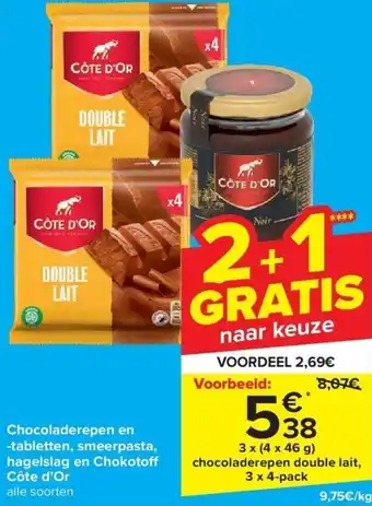 Carrefour Chocoladerepen en -tabletten, smeerpasta, hagelslag en Chokoto Côte d’Or aanbieding