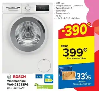 Carrefour Wasmachine WAN282E3FG aanbieding