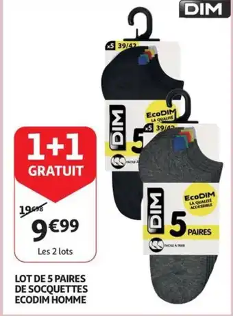 Auchan Lot de 5 paires de socquettes ecodim homme aanbieding
