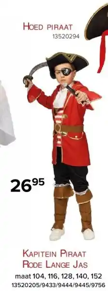 Kapitein Piraat Rode Lange Jas