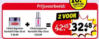 Kruidvat L'Oréal dagcrème Revitalift Filler 50 ml + L'Oréal oogserum Revitalift Filler 20 ml aanbieding