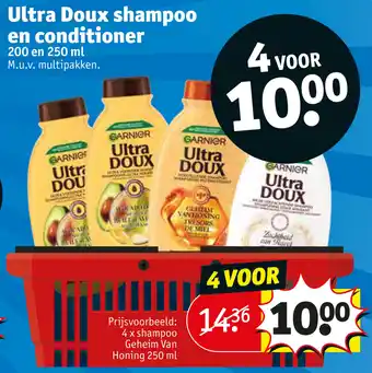 Kruidvat Ultra Doux shampoo en conditioner 200 en 250 ml aanbieding