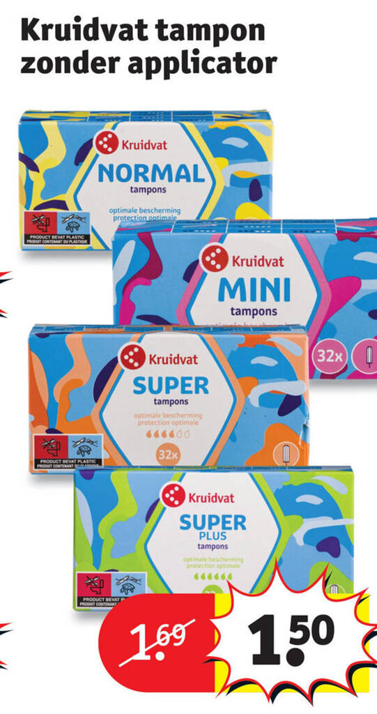 Kruidvat tampon zonder applicator promotie bij Kruidvat