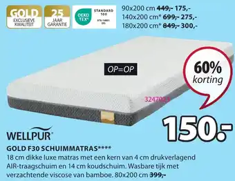 Jysk Gold f30 schuimmatras 80 x 200 cm aanbieding