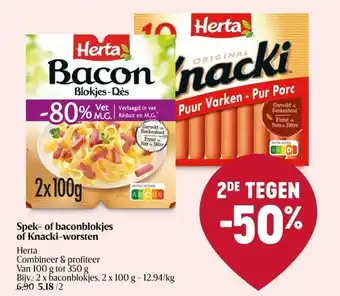 Delhaize Spek- of baconblokjes of Knacki-worsten aanbieding