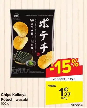 Carrefour Market Chips koikeya potechi wasabi 100g aanbieding