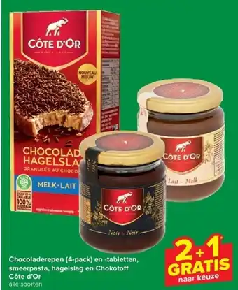 Carrefour Chocoladerepen (4-pack) en -tabletten, smeerpasta, hagelslag en Chokoto Côte d’Or aanbieding