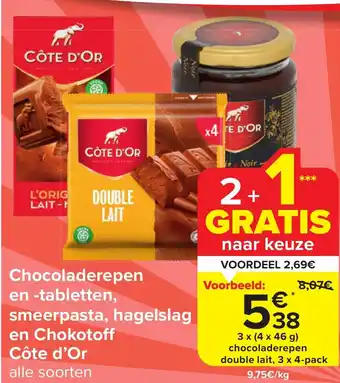 Carrefour Market Chocoladerepen en Tabletten, smeerpasta, hagelslag en Chokotoff Côte d'Or aanbieding