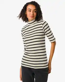 HEMA HEMA Dames T-shirt Clara Rib Wit/zwart (wit/zwart) aanbieding