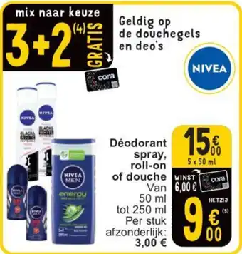 Cora Déodorant spray, roll-on of douche 5 x 50mL aanbieding
