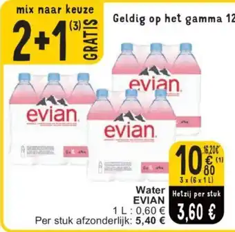 Cora Water EVIAN 3 x (6 x 1L) aanbieding