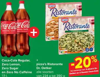 Carrefour Market Coca-Cola Regular, Zero Lemon, Zero Sugar + DrOetker pizza's Ristorante aanbieding