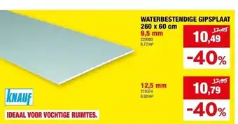 Hubo WATERBESTENDIGE GIPSPLAAT 260 x 60 cm 9,5 mm aanbieding