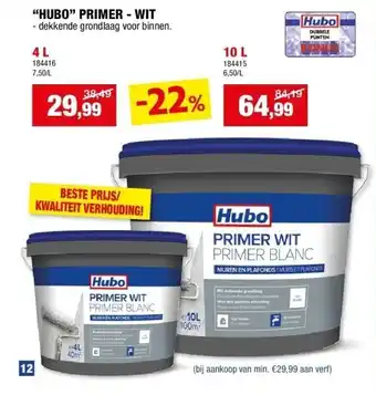 Hubo “HUBO” PRIMER - WIT 4 L aanbieding