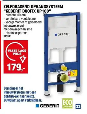 Hubo ZELFDRAGEND OPHANGSYSTEEM “GEBERIT DUOFIX UP100” aanbieding