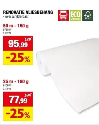 Hubo RENOVATIE VLIESBEHANG 50 m - 150 g aanbieding