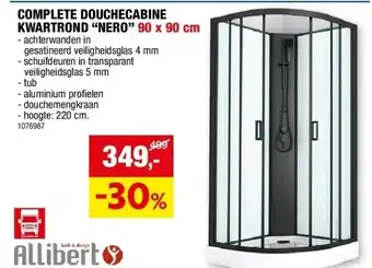 Hubo COMPLETE DOUCHECABINE KWARTROND “NERO” 90 x 90 cm aanbieding