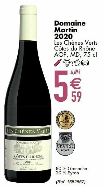 Cora Domaine martin 2020 les chênes verts côtes du rhône aop md aanbieding
