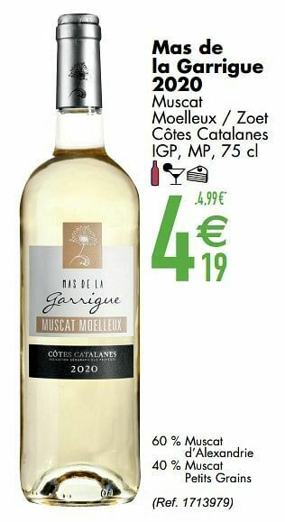 Cora Mas de la garrigue 2020 muscat moelleux - zoet côtes catalanes igp mp aanbieding