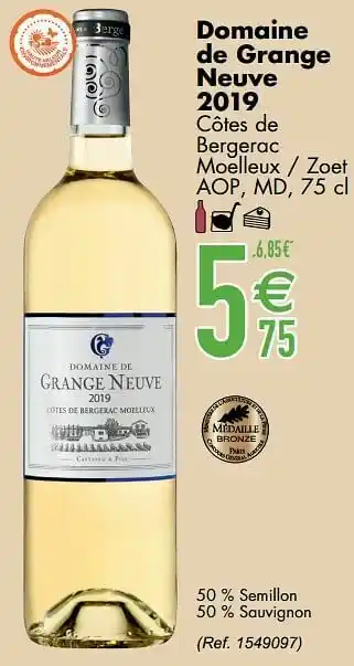 Cora Domaine de grange neuve 2019 côtes de bergerac moelleux - zoet aop md aanbieding