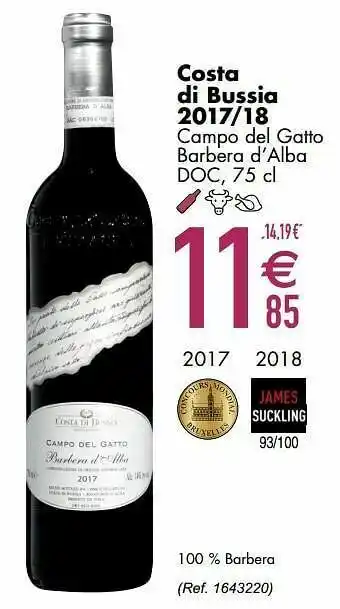 Cora Costa di bussia 2017-18 campo del gatto barbera d’alba doc aanbieding